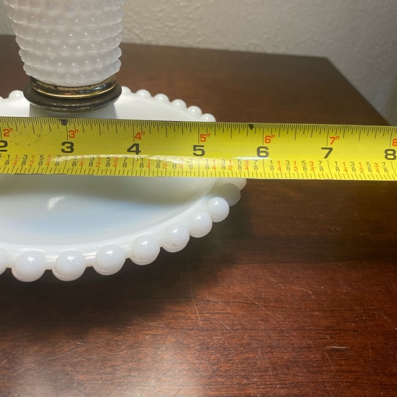 Vintage, Hobnail Milk Glass Table Lamp with a Crumpled Ruffled Edge - Picture 11 of 11